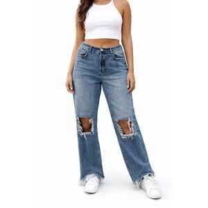 WE THE FREE PEOPLE‎ Maggie Mid Rise Distressed Straight Leg Button Fly Jeans 27
